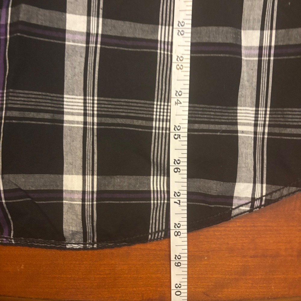No Fear 90s Men's Medium Plaid Short Sleeve Button Up Shirt - Black Purple White - Picture 12 of 16